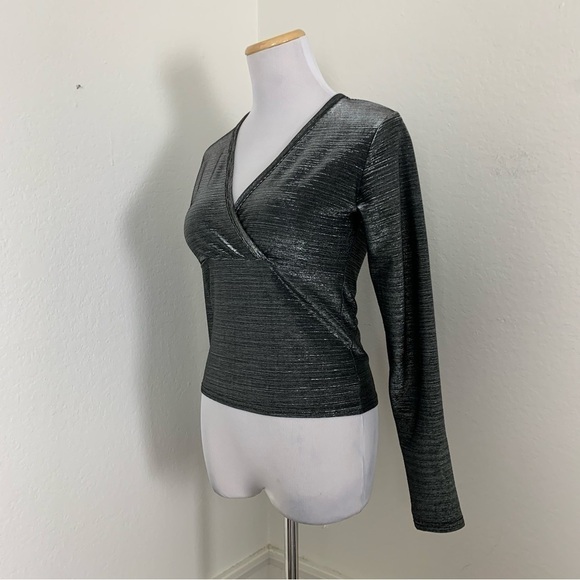 Vintage Moda International 90s Y2k Metallic Silver Lurex long sleeve top - Picture 7 of 15